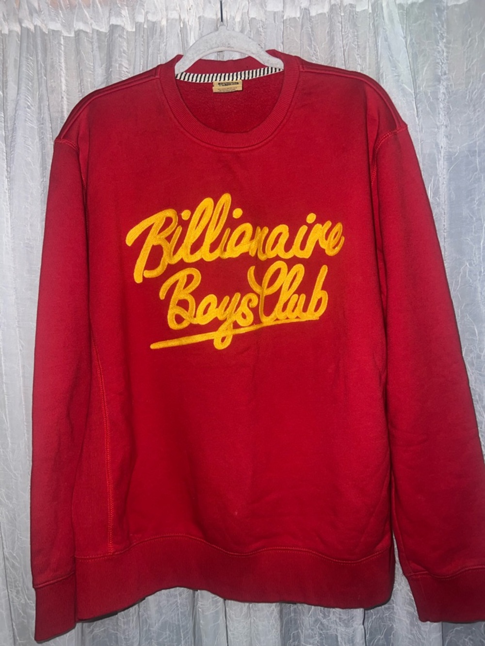 Billionaire Boys Club Red Crewneck Sweatshirt Yellow Script logo XXL Pharrell